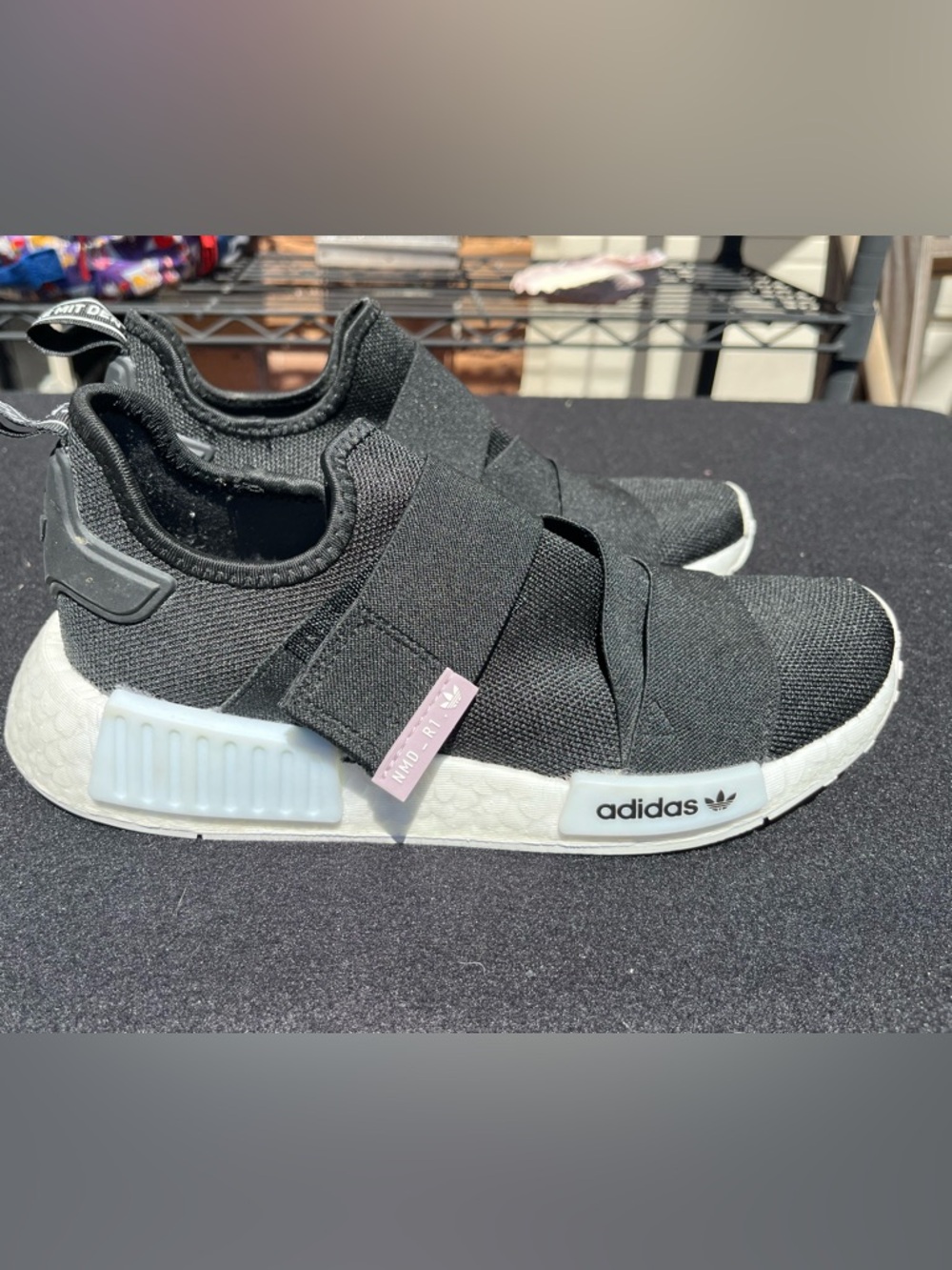 adidas women’s Black Slip-On NMD R1 Sneakers with strap great condition size 7